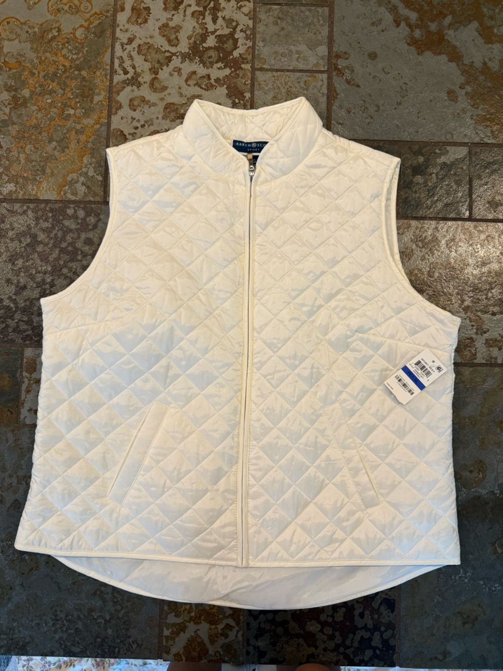 Karen Scott White Quilted Vest with Zip